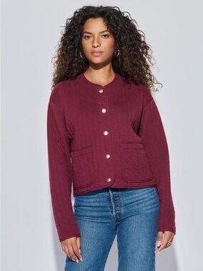 Nation LTD Otto Jacket Bordeaux Quilted Snap Front Crop Jacket Size L